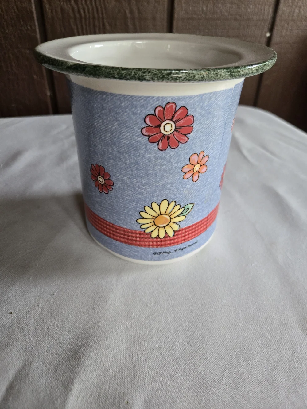 Blue Floral Ceramic Cooking Utensil Holder or Vase